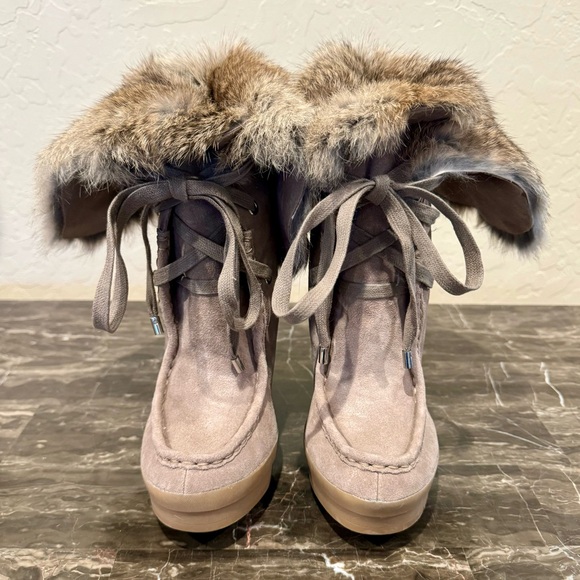NEW Coach Scout Sahara Suede Leather and Rabbit Fur Wedge Boots - Picture 6 of 13